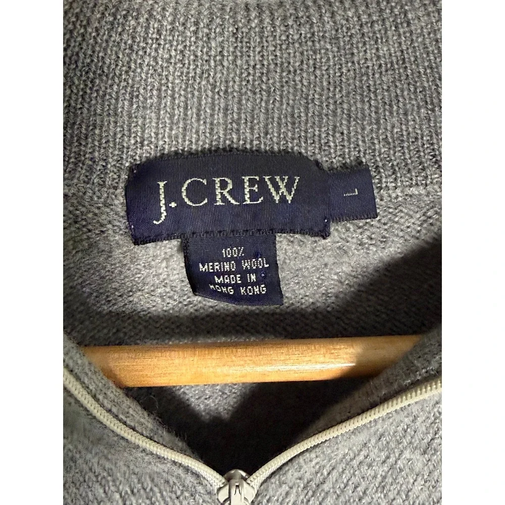 J. Crew Mens Large Grey 100% Merino Wool Quarter Zip Sweater Mock Neck Knit